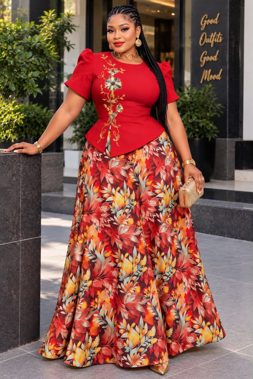 👗 African Print & Modern Floral Fusion Set