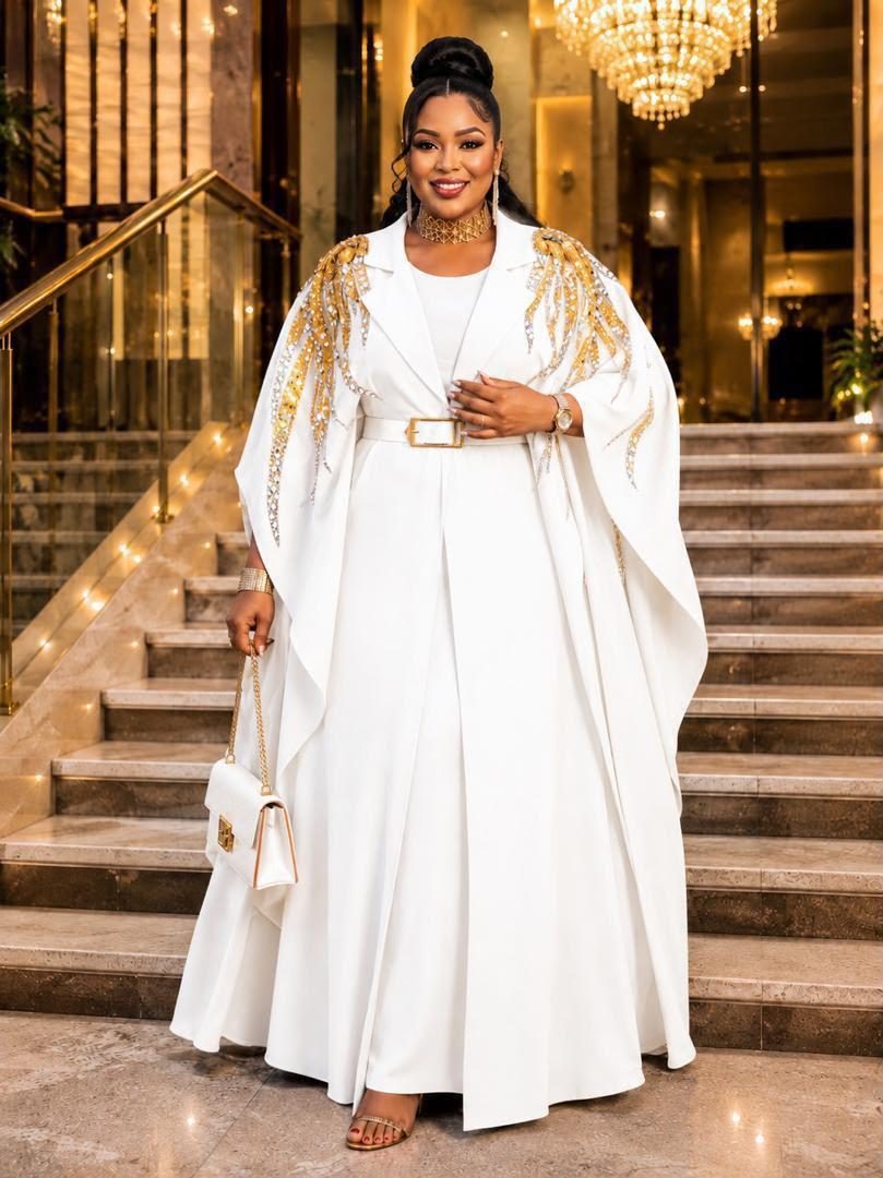 👗 Luxury Embellished Cape Maxi Dress / Abaya Gown